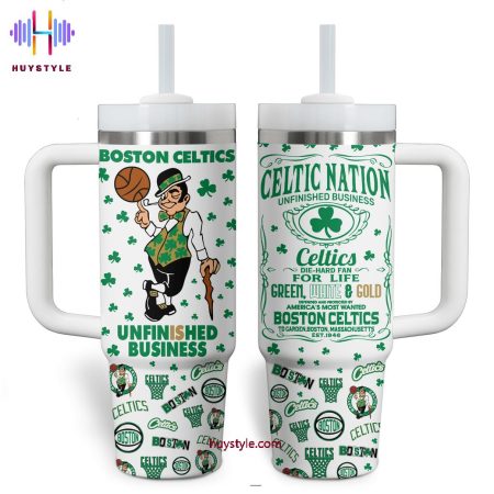 Celtics Unfinished Business Quencher 30oz or 40oz Stainless Steel Tumbler With Handle NVA