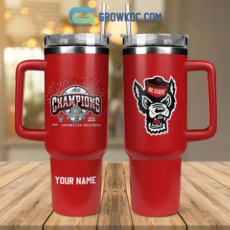 NC State Wolfpack 2024 ACC Men’s Basketball Champions Accomplish Greatness 30oz or 40oz Stainless Tumbler With Handle NVA