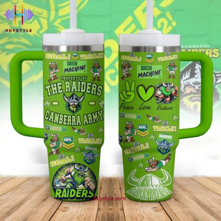 NRL Canberra Goal Tackle Quencher 30oz or 40oz Stainless Steel Tumbler With Handle NVA