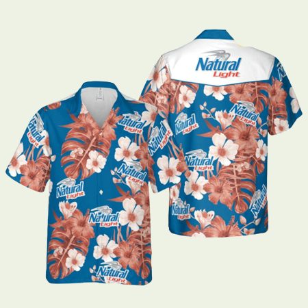Natural Light Beer Logo Hibiscus Floral Hawaiian Shirt