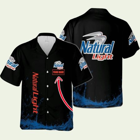 Personalized Natural Light Logo Black Pattern Hawaiian Shirt