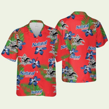 Natural Light Hibiscus Flower Red Pattern Hawaiian Shirt