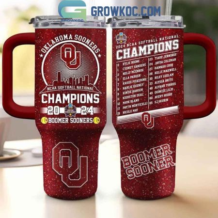 Oklahoma Sooners NCAA Softball National Champions 4-Peat Boomer Sooner 2024 30oz or 40oz Stainless Tumbler With Handle NVA