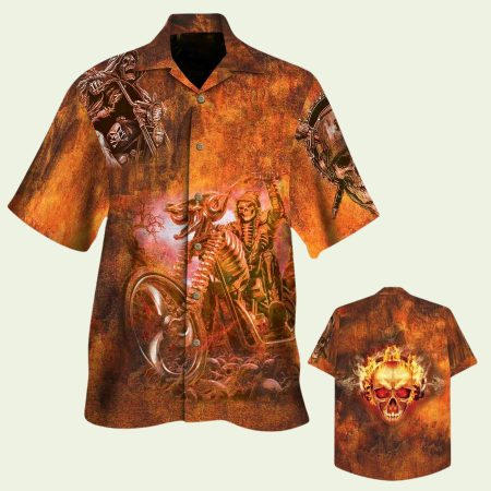 Old Grunge Biker Skull Sublimation On Hawaiian Shirt
