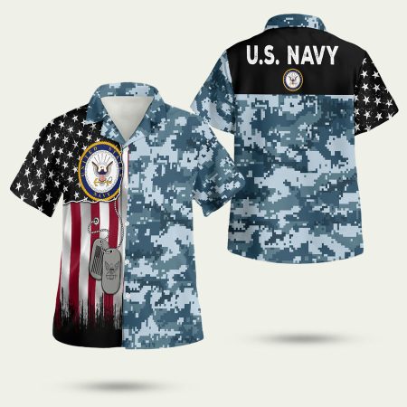 Us Navy Flag Camo Pattern Hawaiian Shirt