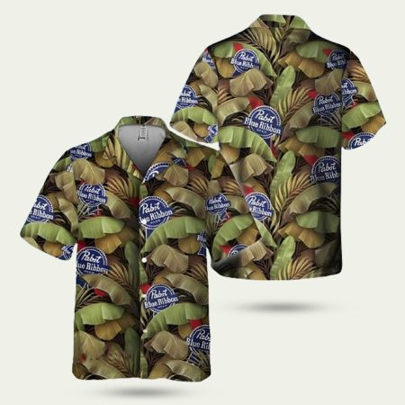 Pabst blue ribbon banana leaves pattern hawaiian shirt