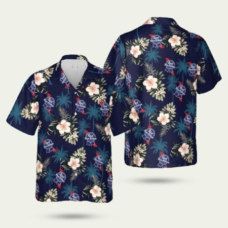 Pabst blue ribbon beer floral hawaiian shirt