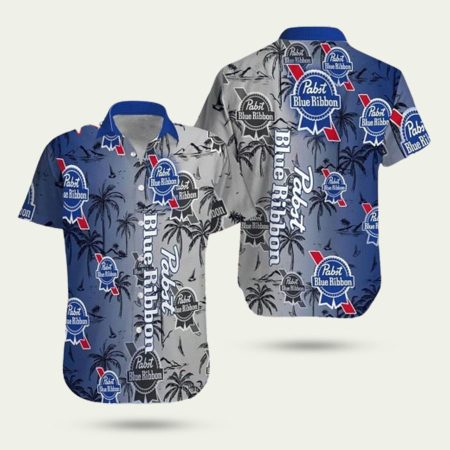 Pabst blue ribbon coconut trees pattern hawaiian shirt
