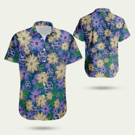 Pabst blue ribbon flower hawaiian shirt