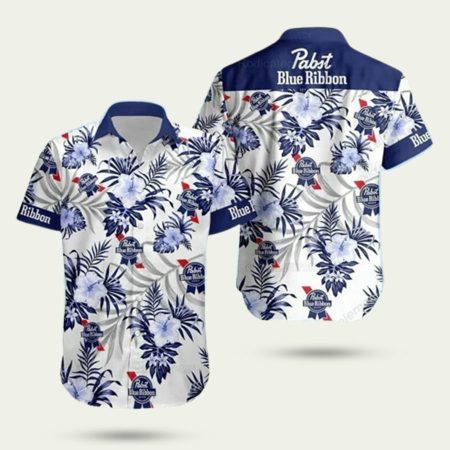 Pabst blue ribbon hibiscus hawaiian shirt