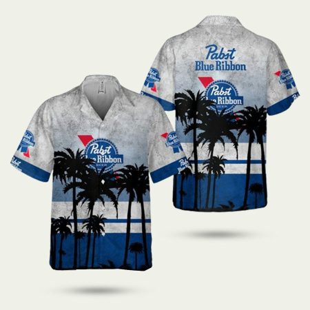 Pabst blue ribbon palm tree Coconut Blue And White hawaiian shirt