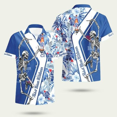 Pabst blue ribbon skeleton dancing happy hawaiian shirt