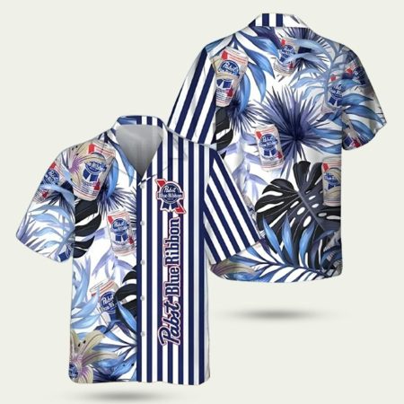 Pabst blue ribbon tropical plant leaf hawaiian shirt