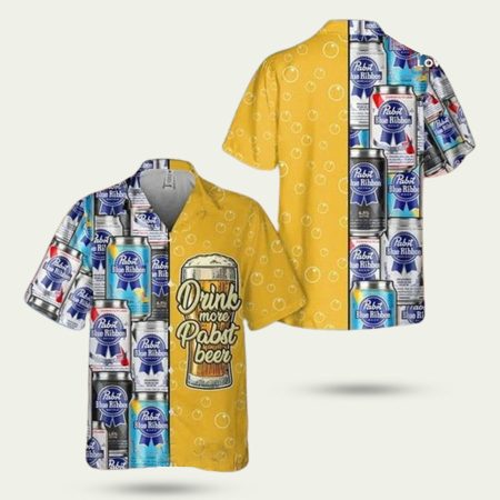 Pabst blue ribbon yellow pattern hawaiian shirt