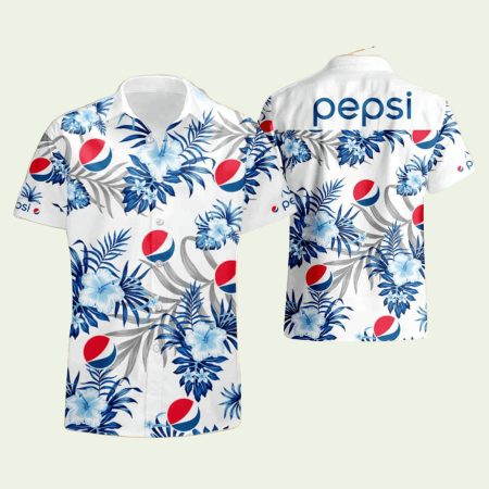 Pepsi Logo Hibiscus Flower White Hawaiian Shirt