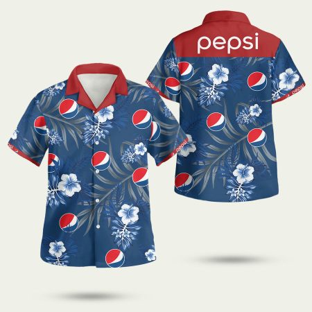 Pepsi Logo Hibiscus Flower Blue Hawaiian Shirt