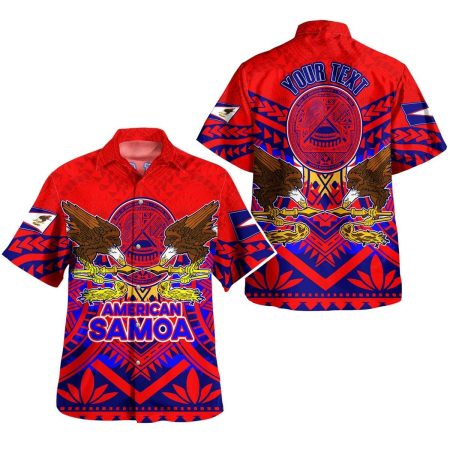 Personalized American Samoa Seal And Eagle Tattoo Red Pattern Hawaiian Shirt