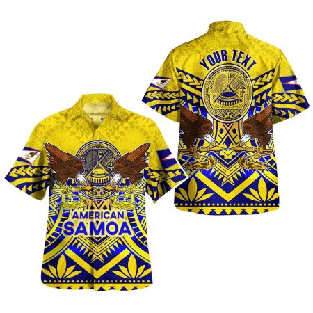 Personalized American Samoa Seal And Eagle Tattoo Yellow Pattern Hawaiian Shirt