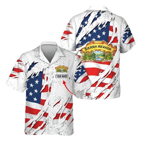 Personalized American Flag Sierra Nevada Brewing 3d Ripped Hawaiian Shirt, Us Flag Sierra Nevada Brewing Men's Casual Button Down Hawaiian Shirts