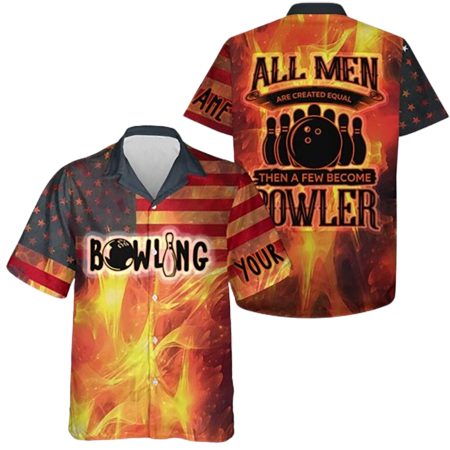 Personalized American Flag Flame Bowling Custom Hawaiian Shirt