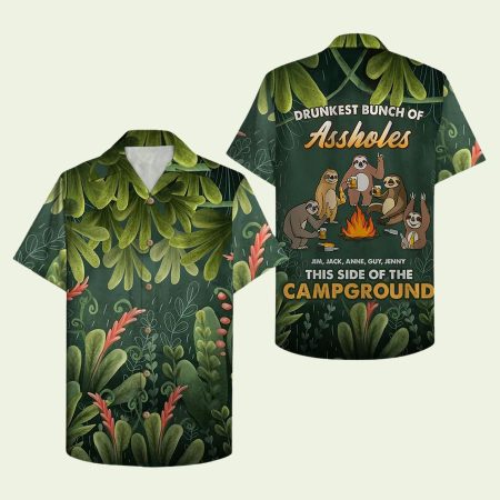 Camping Sloths Drunkest Bunch Of Assholes Hawaiian Shirt