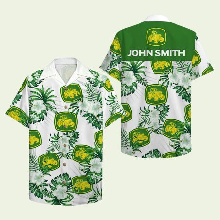 Farmer Tractor Floral Pattern Hawaiian Shirt