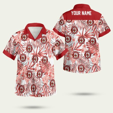 Personalized Firefighter Floral White And Red Hawaiian Shirt