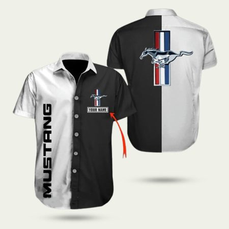 Personalized Ford Mustang Logo Black And White Hawaiian Shirt