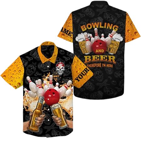 Personalized Funny Bowling Beer Skull Bowling Hawaiian Shirt