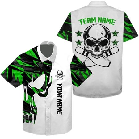 Personalized Green And White Bowling Hawaiian Shirt