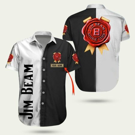 Personalized Jim Beam Logo Black And White Hawaiian Shirt