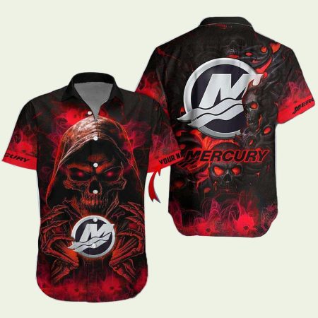 Mercury Marine Death Skull Gift Halloween Hawaiian Shirt