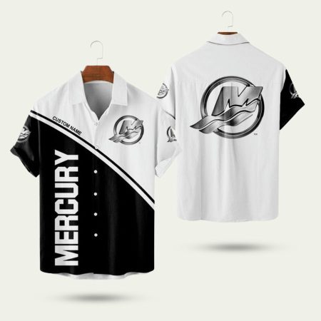 Mercury Marine Logo White And Black Pattern Hawaiian Shirt