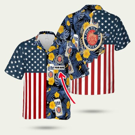 Personalized Miller Lite Us Flag Vacation Hawaiian Shirt