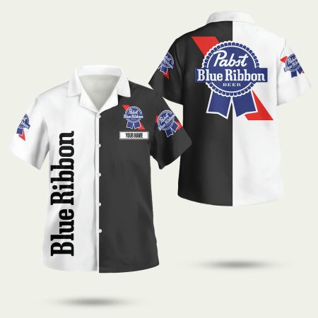 Personalized Pabst Blue Ribbon Black And White Hawaiian Shirt