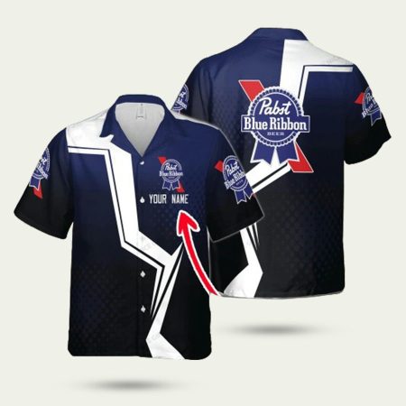 Personalized pabst blue ribbon logo Halftone Black And White hawaiian shirt