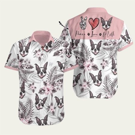Peace Love Boston Terrier Hawaiian Shirt