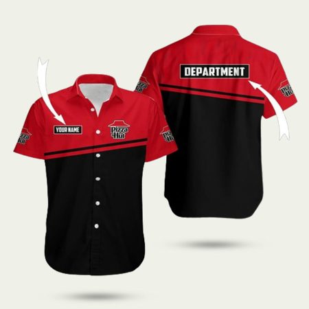 Personalized pizza hut red and black pattern hawaiian shirt