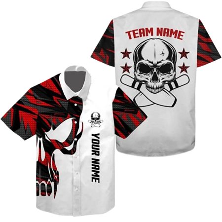 Personalized Red And White Bowling Hawaiian Shirt