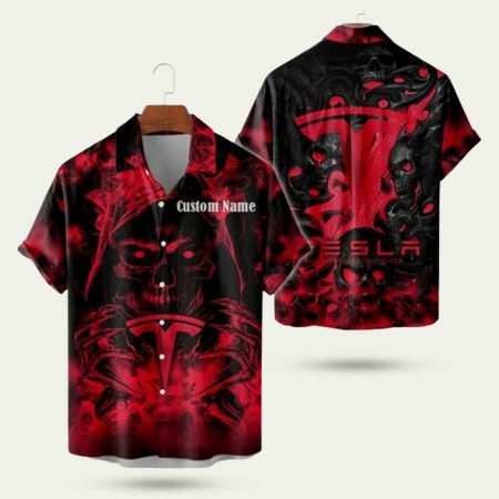 Personalized Tesla Grim Reaper Skull Hawaiian Shirt