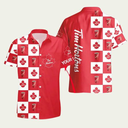 Personalized Tim Hortons Logo Red Pattern Hawaiian Shirt