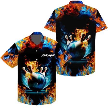 Personalized Water Fire Background Bowling Hawaiian Shirt