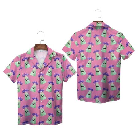 Pink Funny Cow Alien Abduction Space Pink Green Vibrant Hawaiian Shirt