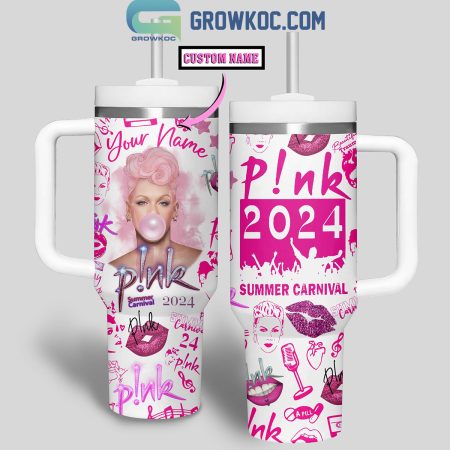 Pink I’d Rather Be At A Summer Carnival Concert 30oz or 40oz Stainless Tumbler With Handle NVA White Design