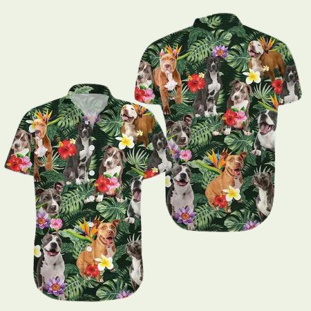 Pitbull Tropical Pattern Hawaiian Shirt