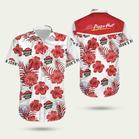 Pizza hut hibiscus pattern hawaiian shirt