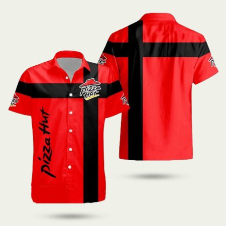 Pizza hut red and black pattern hawaiian shirt