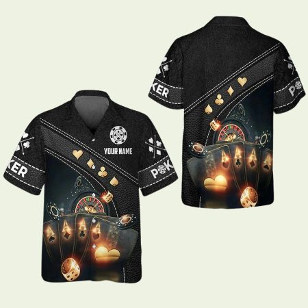 Poker Quad Aces Black Leather Hawaiian Shirt