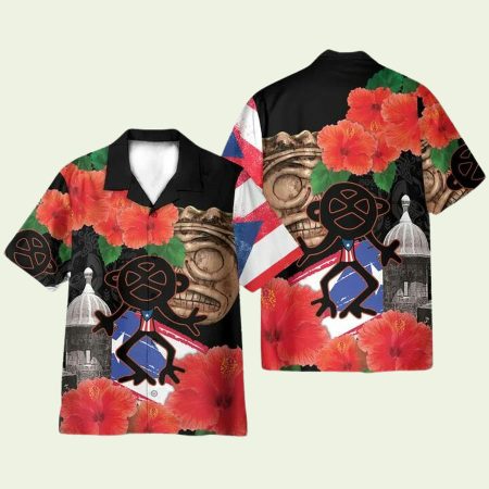 Puerto Rico Sol Taino With Maga Flower Hawaiian Shirt