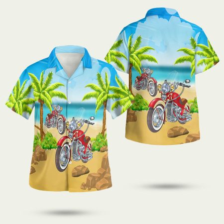 Red Motorcycle On The Beach Blue Hawaiian ShirtCare Instructions